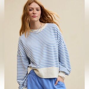 Aerie Classic Crew Striped Dream Blue and White Women's Top XS